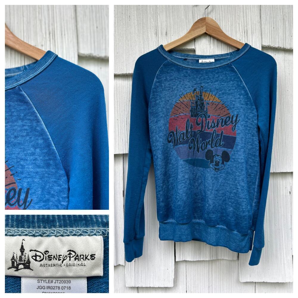 Walt Disney Women's World Blue Burnout Retro 1971 Sweatshirt, Size XS